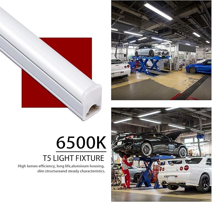 Kihung 8 Pack LED Shop Light 4ft, 20W 2200lm 6500K (Super Bright White), T5 Integrated Fixture with Linkable Shop Light, Corded Electric with Built-in ON/Off Switch