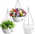 UOUZ Set of 3-10 Inch Self Watering Hanging Planters for Indoor Outdoor，Hanging Plant Pots with Drainage & Removable Tray, Hanging Pots for Pothos Plant, Spider Plants, Ferns, Balcony & Patio, White