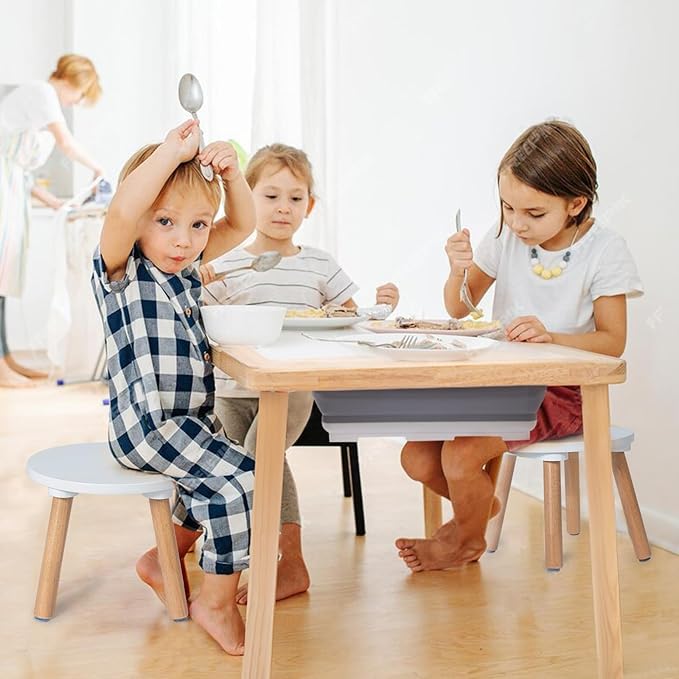 Frogprin 2 Pack Wooden Kids Stool - Perfect for Sensory Table, Toddler Step Multi-Purpose Sitting, Children's Small 10.23in Round Stable Natural Anti-Slip