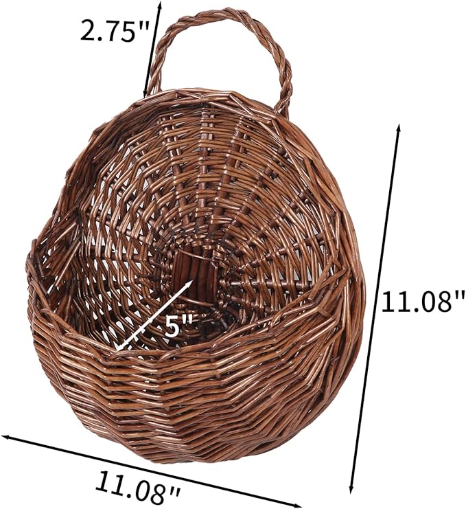 JJSQYLAN JJSQ Handmade Woven Wicker Hanging Storage Basket, Wall Decorations for Home Garden Wedding, Brown, 14.2×11.8×4.7 inch