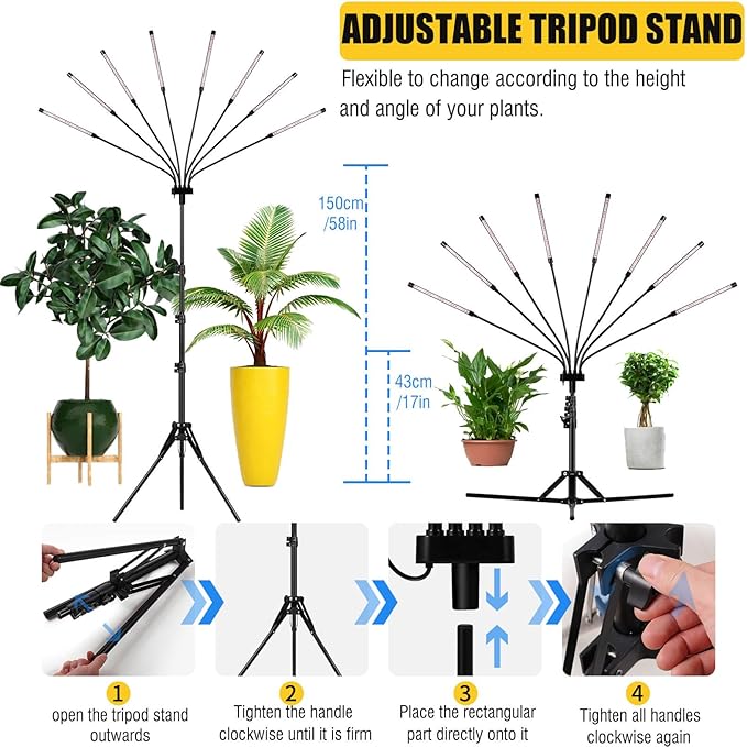 Grow Lights for Indoor Plants [ 8 in1 ] 400 LEDs, Full Spectrum Plant Lights for Indoor Growing with Tripod Stand, Auto On/Off Timing 4/8/12H, Plant Grow Lights Indoor.