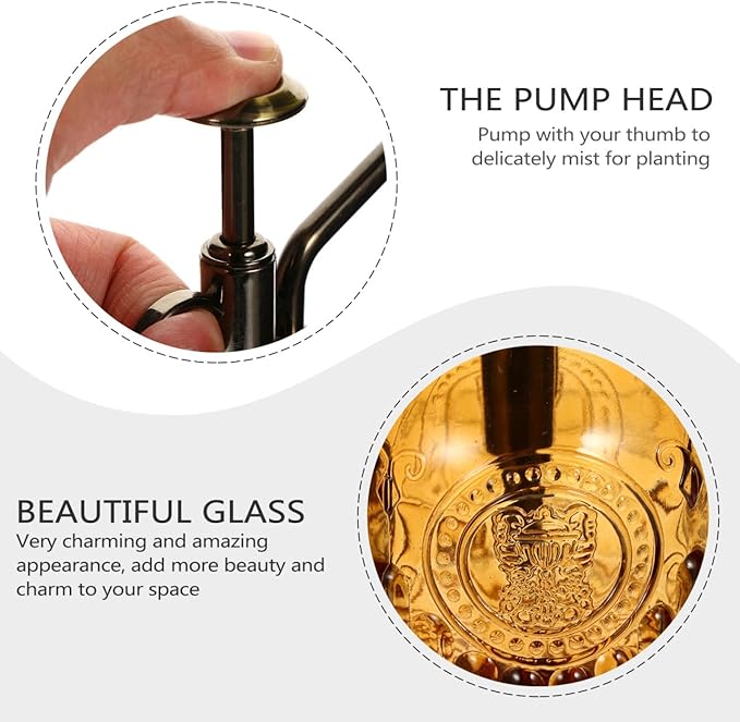 GALPADA Retro Embossed Glass Water Spray Can Manual Pump Misting Bottle for Houseplants Garden and Florals Lightweight Refillable and Portable Spray for Enhanced Plant Humidity Light Brown