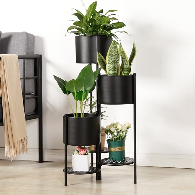 SSS Furniture Corner Plant Stand Indoor Metal, 6 Tier 6 Potted Outdoor Flower Pot Stands Holder Shelves for Living Room, Potted Storage Shelf Rack, Decorative Holder Rack for Multiple Plants (Black)