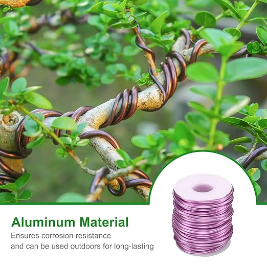 HARFINGTON Bonsai Wire Anodized Aluminum Training Wire Roll 2.5mm/10 Gauge 66ft Length Bendable Bonsai Tree Wire for Garden, Horticulture, Landscape, Planting, Light Pink