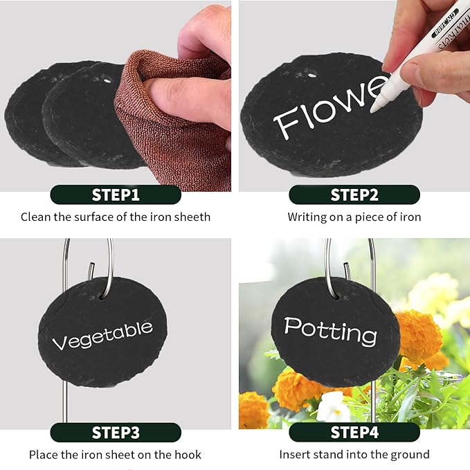 10-Pack Marble Oval Garden Markers,Weatherproof Metal Plant Labels Large Planting Seedling Stake Signs, for Seedlings Herbs Vegetable Greenhouse Gifts with White Marker Pen Labels