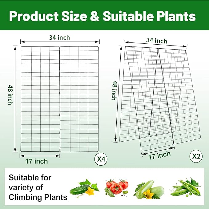 48" H x 34" L Cucumber Trellis for Garden A Frame, Garden Trellis for Climbing Plants Outdoor for Raised Bed(2 Packs)