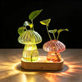 Plant Propagation Station with Light,Mushroom Glass Vases with Stepless Dimming Function for Home Office Decor,Hydroponic Glass Jars Gardening Gifts for Mom Women Plant Lovers