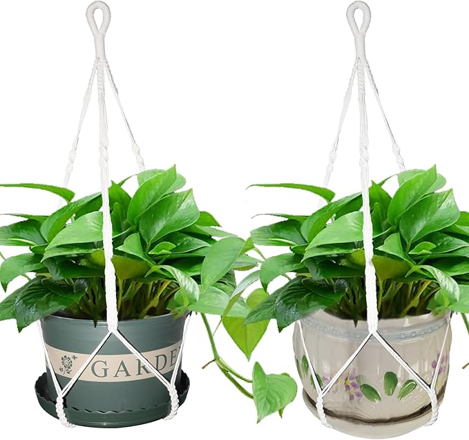 2 Pack Macrame Plant Hangers, 38‘’ Plant Hangers Indoor, Handmade Woven Cotton Style Hanging Plant Holder, Short No Tassels for Indoor Outdoor and Home Decor Hanging Planter