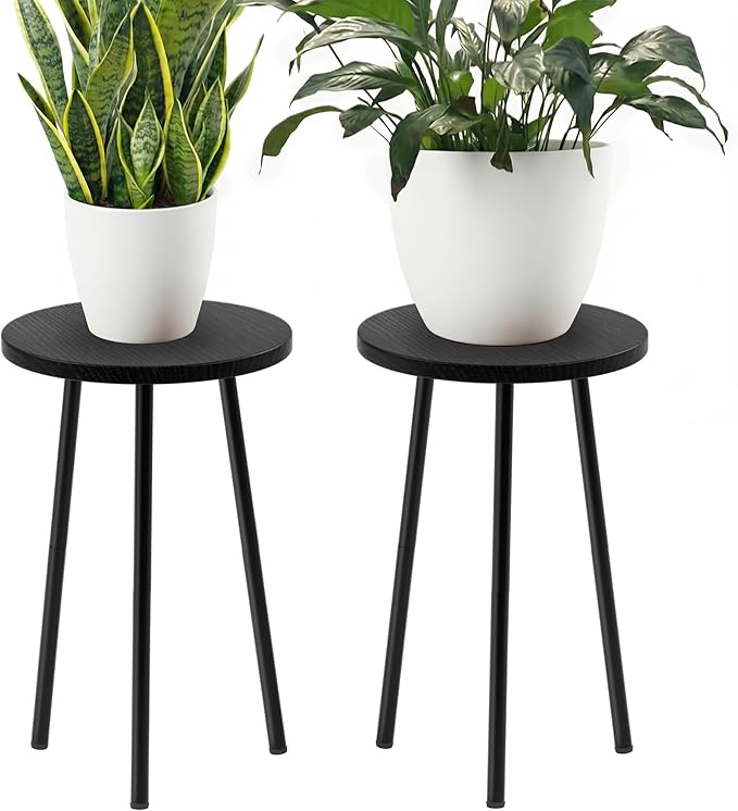 Plant Stand Indoor 2 Pack: Corner Wood 20 Inch Plant Stand Mid Century Modern Decor - Small Round Plant Table for Indoor Plants - Outdoor Plant Holder for Patio Living Room Bathroom Office (Black)