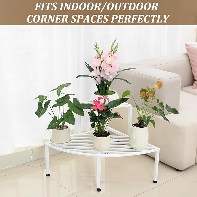 Dipion Corner Plant Stand Outdoor Metal,2 Tier Heavy Duty Ladder Plant Shelf Indoor for Multiple Plants,37.08" L x 22.83" W x 20.07" H,White