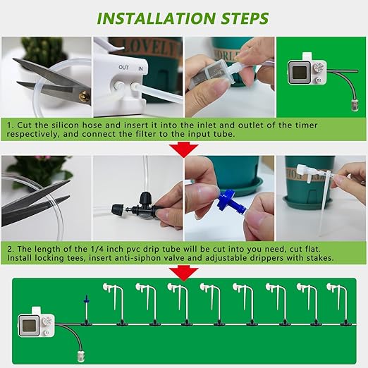 Auto Plant Waterer Indoor for 15 Potted Plants, Drip Irrigation Kit with Adjustable Drippers & Lockable Tee Connectors, Digital Programmable Timer, Upgraded Automatic Watering System Devices