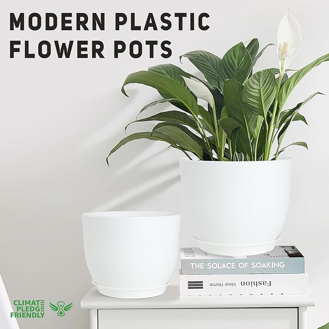 YNNICO Plant Pots 10/9/8/7.5/7 inch Flower Pots with Multi Mesh Drainage Holes, Planters for Indoor Outdoor Garden Plants and Flowers. (White)