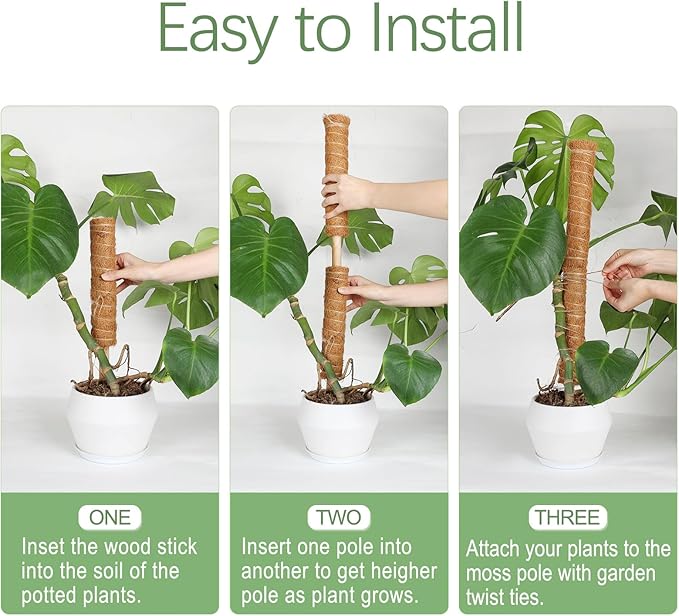Joyhalo 26.4 Inch Moss Pole Monstera Plant Support, 2 Pcs 15.7 Inch Moss Pole for Plants Monstera, Plant Stakes for Indoor Plants with Jute Rope and Name Label