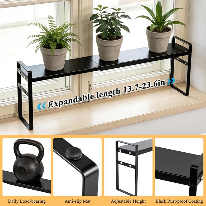 2pcs Expandable Window Sill Plant Shelf, Narrow Expandable Window Shelf for Plants Kitchen Sink Organizer Stackable Shelves for Kitchen Counter, Windowsill Plants, Bathroom Vanity