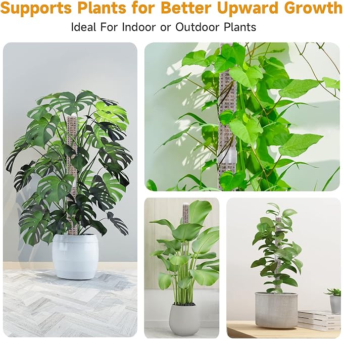 Pre-Filled Sphagnum Moss Pole for Climbing Plants, 25.4 Inch Extendable Plant Stakes, Reusable Plastic Moss Support Poles, Long-Lasting Moisture for Pothos & Monstera Growth