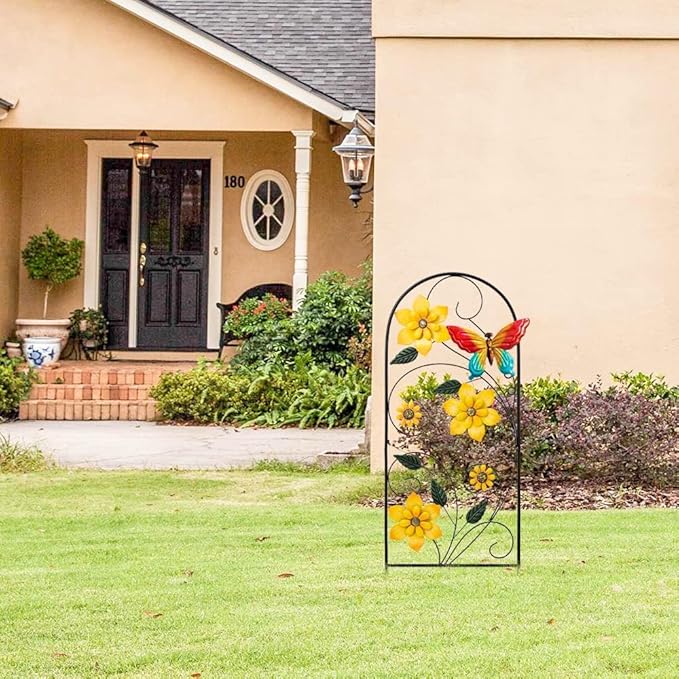 YEAHOME Garden Decor for Outside, 33" Flower Butterflies Decorative Garden Stakes for Spring Garden Decor, Metal Yard Art Stakes for Outdoor Lawn Backyard Porch Decorations