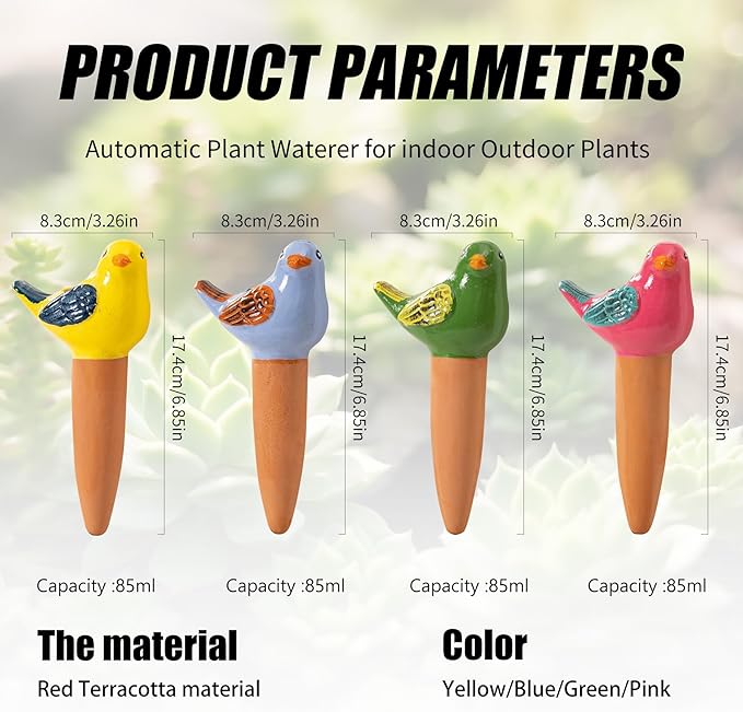 Mother’s Day Gift for Mom from Daughter or Son, 4 Pack Self-Watering Bird Shaped Globes, Terracotta Automatic Watering Spikes, Slow Release Plant Watering Devices for Indoor & Outdoor Potted Plants