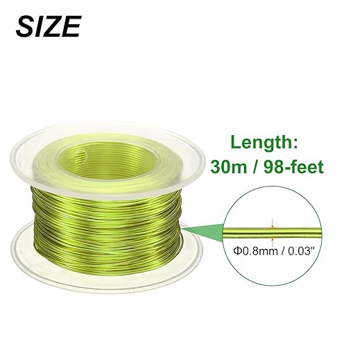 HARFINGTON Bonsai Wire Anodized Aluminum Training Wire Roll 0.8mm Gauge 98ft Length Bendable Bonsai Tree Wire for Garden, Horticulture, Landscape, Planting, Yellow Green