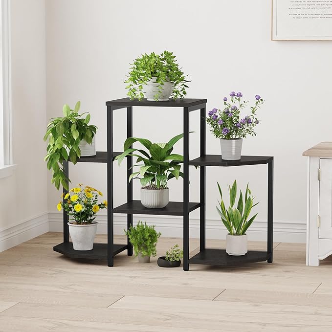 Asgolion Plant Stand Indoor,Multiple Plant Shelf Corner Rack, 6 Potted Plant Stand, 6 Tiers Large Flower Holder, Planter Display Rack for Patio Balcony Living Room Bedroom Decor, Black
