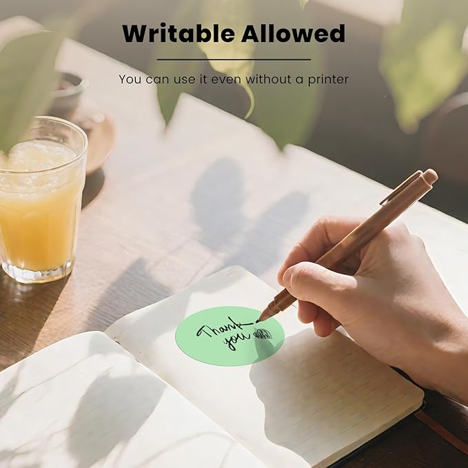 Green Round Thermal Labels 3 Inch Vinyl Circle Waterproof Direct Printer Sticker Self-Adhesive Perforated Name Tag for Logo DIY QR Design Office Address 500 PCS