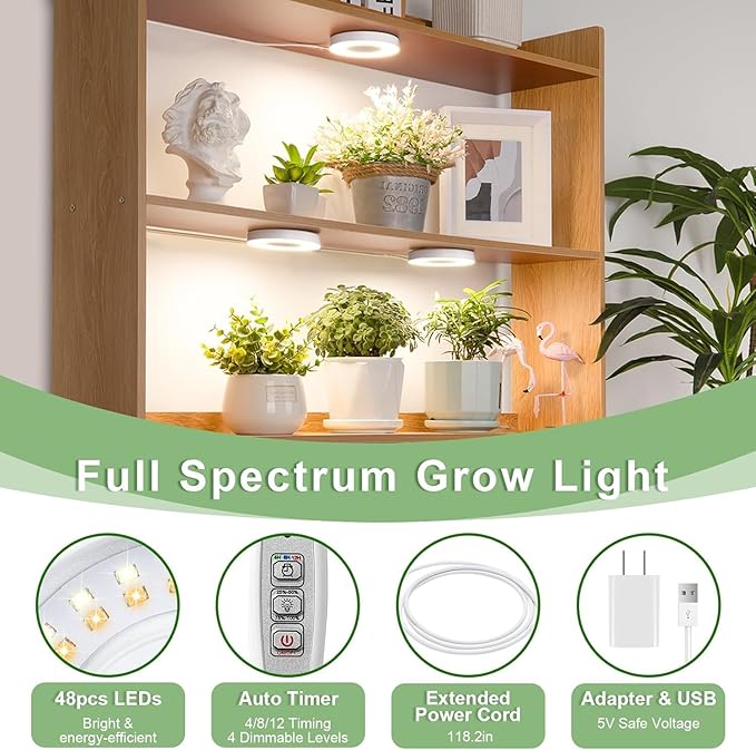 LORDEM Ceiling Grow Light 144 LEDs Full Spectrum for Indoor Plants, Tri-Head Design with Auto Timer (4/8/12H) & 4 Dimmable Levels, Corded Hanging Lamp for Small Plants