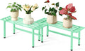 Dipion 2 Pack Metal Plant Stand Outdoor Plant Shelf Indoor,1 Tier Heavy Duty Plant Stands for Multiple Plants,26" L x 10.12" H x 8.75" W,Mint Green