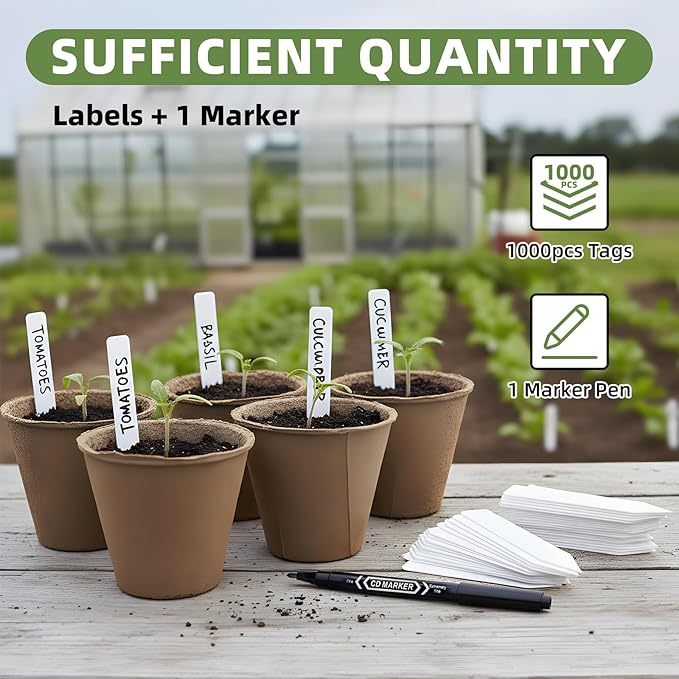 Cleangor 1000Pcs Plant Labels with Marker Pen, 4" Plant Tags for Garden Waterproof, Reusable Plastic Plant Markers Garden Labels for Seedlings, Vegetables, Flowers, Gardening Organization Kit