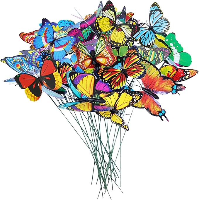 3D Decorative Butterfly Garden Stakes Fake Butterflies Garden Decorations for Yard Patio Lawn Plant Flower Pot Decor, 24 Pcs
