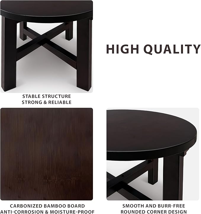 9.8 in Wooden Stool for Shower, Folding Round Footstools, Leg Shaving and Foot Rest, Folding Bamboo Shower Seat, Fully Assembled (R)