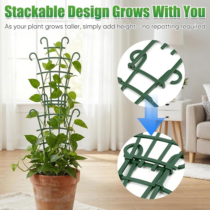 4PCS Indoor Small Trellis,Stackable Plant Trellis for Indoor Climbing Plants,Small Plant Climbing Trellis for Potted Plants Plastic Climbing,Potted Plant Trellis for Houseplants