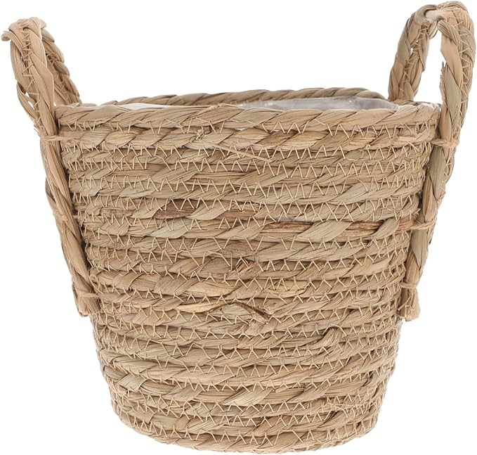 Alipis Seagrass Basket Planters Flower Pots with Plastic Liner, Plant Containers Storage Holder Wicker Rattan Vase with Handle