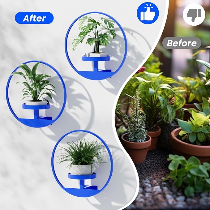 Plant Shelf, Hanging Frame Wall Decor Planters for Indoor Plants, Hanging Plant Holder for Living Room/Bathroom/Entryway/Garden, Garden Shears Included (Circle-Blue, 2pcs)