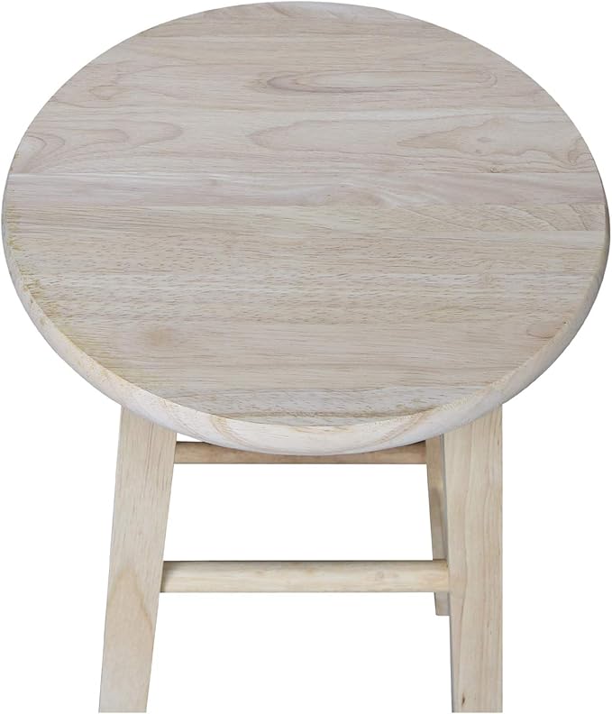 International Concepts Round Top Stool, 29-Inch Bar Height, Solid Parawood, Unfinished