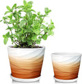 6.7 + 5.5 Inch Plant Pot,Ceramic Planter with Drainage and Saucer,Ceramic Pots for Plants,Indoor Plant pots,Planters for Indoor Plants(Khaki + White)