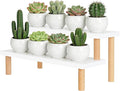 2 Tiered White Table Top Plant Stand, 15mm Thick Wooden Desktop Succulent Stand , Small Window Sill Plant Shelf for Indoor Kitchen,Countertop,Office Desk, Ladder Shelf,Modern,(14.2")