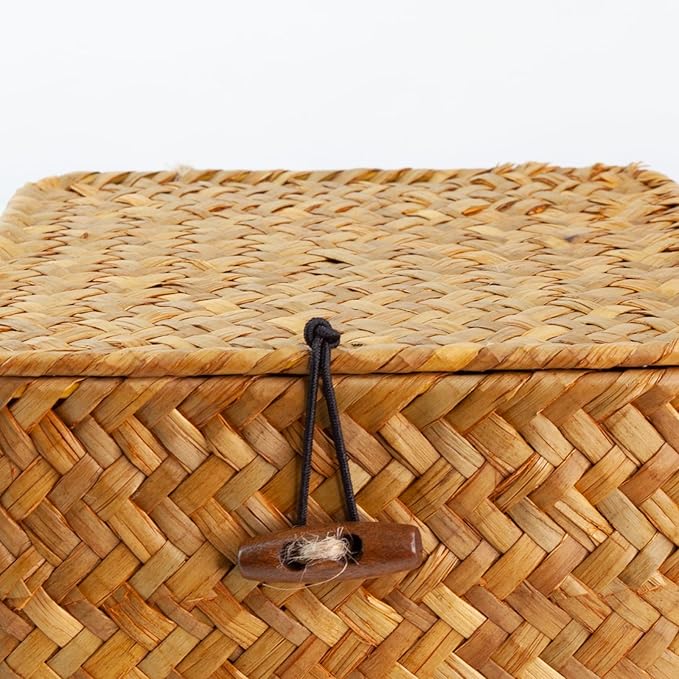 Seagrass Handmade Basket with Lid, Small Basket for Storage, Decorative Home Organizer Decor(5.5"L x 5.5"W x 4"H, Natural)