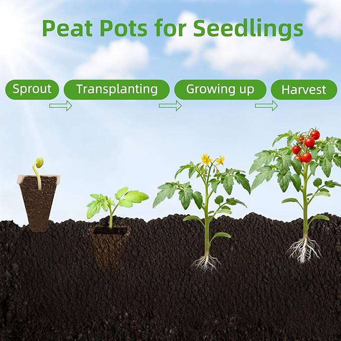 Seed Starter Tray - 300 Cells Biodegradable Peat Pots for Seedlings, 25 Packs Garden Germination Seedling Starter Trays with Drain Holes, Organic Seed Starter Kit with Plant Labels(Khaki)