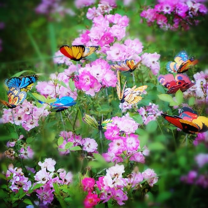 Butterfly Plant Stakes 50pcs Decorative Garden Waterproof Small Butterflies Decor Garden for Houseplant Flower Beds Plant Pots