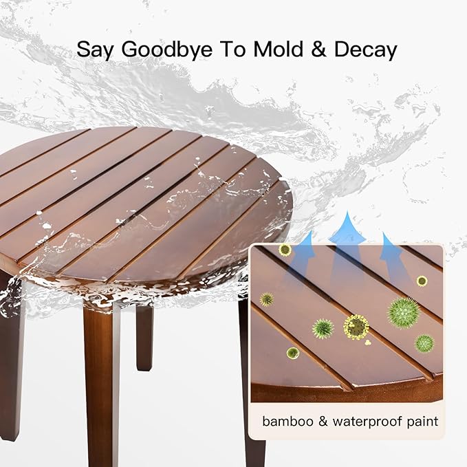 Round 16 Inch Bamboo Waterproof Shower Bathroom Stool Chair, Duty Wooden Bath Corner Shaving Legs Bench Seat (Walnut, XL)