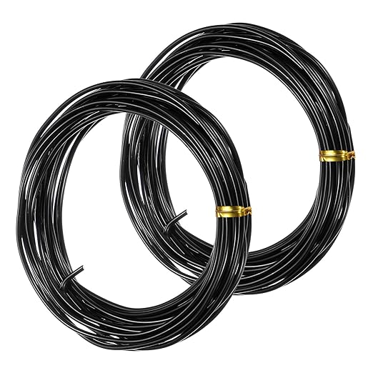 M METERXITY 2-Rolls 2mm Bonsai Training Wire, 32.8 Feet Total Anodized Aluminum Bonsai Wires for Bonsai Tree Shaping/Branches Fixing/Trunk Holding/DIY Crafting [16.4ft Each, Black]