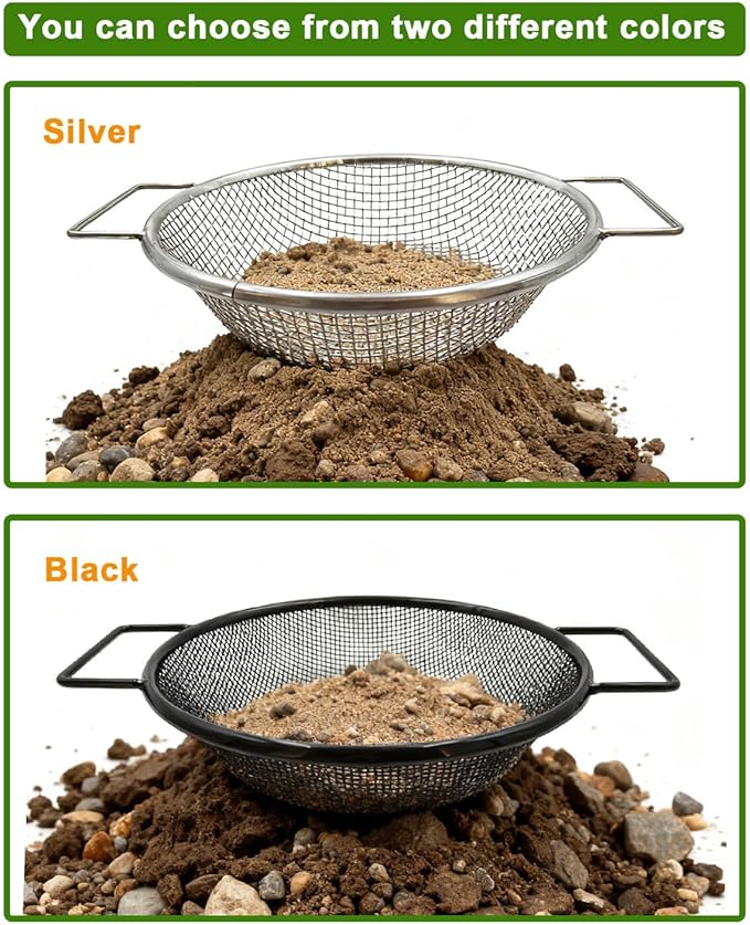 Black Dirt Soil Sifter for Gardening - 2Pcs Multi Mesh Size Set (1/8",1/4") Heavy Duty Garden Sieve with Dual Handles, Ideal for 5 Gallon Bucket Compost, Dirt, Sand, Gravel, Rocks & Sawdust Sifter