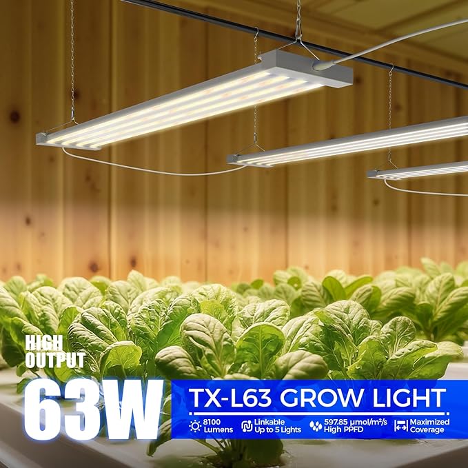 Barrina TX-L63 3FT LED Grow Light, 63W, 4 Panels Wider Coverage, Full Spectrum with 730nm IR LEDs, High PPFD, Linkable, Hanging Plant Lights for Indoor Greenhouse, Vegetable, Seeding, Flowers, 1 Pack