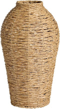 15 Inch Tall Faux Seagrass Vase, Large Woven Decorative Vase for Tabletop, Modern Boho Accent Piece for Entryway, Living Room, and TV Console