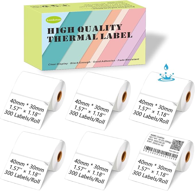 Thermal Labels Compatible for Supvan T50M Pro, Phomemo M110, Label Maker Tape Refill, Weatherproof & Tear-Resistant Thermal Stickers (40mm x 30mm-1.57''x1.18'')