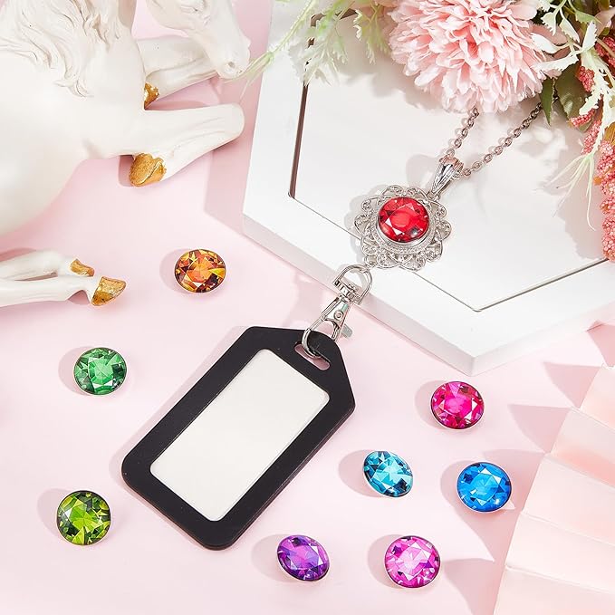 SUNNYCLUE 1 Box 12 Styles Snap Button Lanyard ID Badge Lanyards Cute Colorful Imitation Birthstone Charms Badges Holder Stainless Steel Necklace Chain Breakaway ID Badge Lanyard for Holders Keys Gift