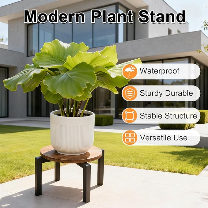 Vigordream Plant Stand Indoor, Heavy Duty Sturdy Metal Plant Holder, Wooden plant Stool, Single Plant Pot Stand Low Short Planter Stand