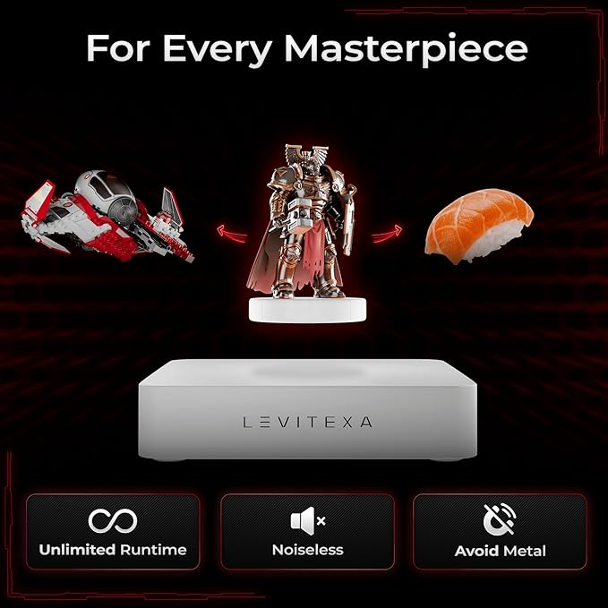 Levitexa Nimbus Levitating Display - Floating Display, Levitating Stand, Magnetic Stand, Magnetic Levitation for Figures and Toys White Square Base