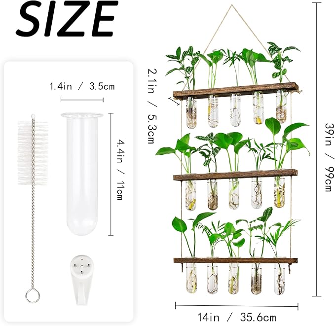 Monsiter QE 3 Tier Wall Hanging Propagation Stations with 15 Glass Test Tubes, Plant Terrarium Propagation Tubes Planter for Hydroponic Cuttings, Window Decor Gift for Plant Lovers