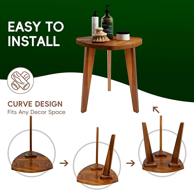Teak Shower Stool and Foot Rest, Solid Wood Stool Near Bathtub, Small Stool, Plant Stool for Living Room, Bathroom, Bedroom