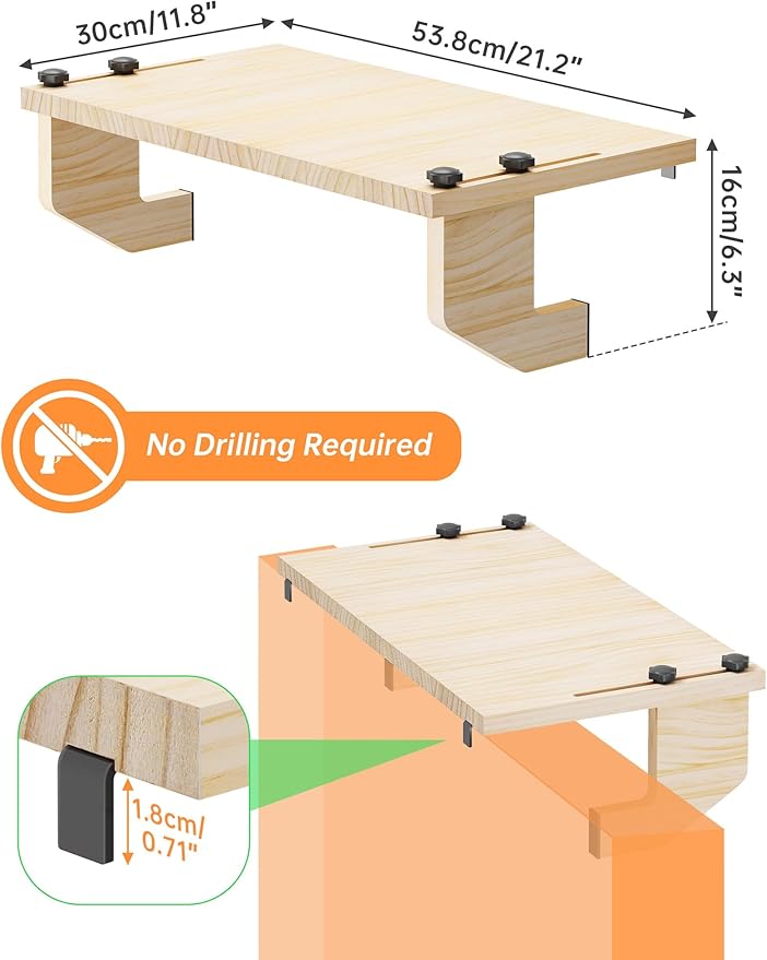 NiHome Wooden Window Sill Extender for Plants, No Drill Window Ledge Extender & Plant Shelf, Easy Installation Renter Friendly 21.2" x 11.8" Sill Extender